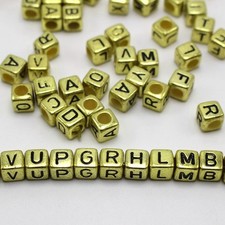 500 Assorted Golden Metallic Acrylic Alphabet Letter Cube Pony Beads 6X6mm