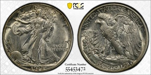 1938 D Liberty Walking Silver Half Dollar PCGS AU58