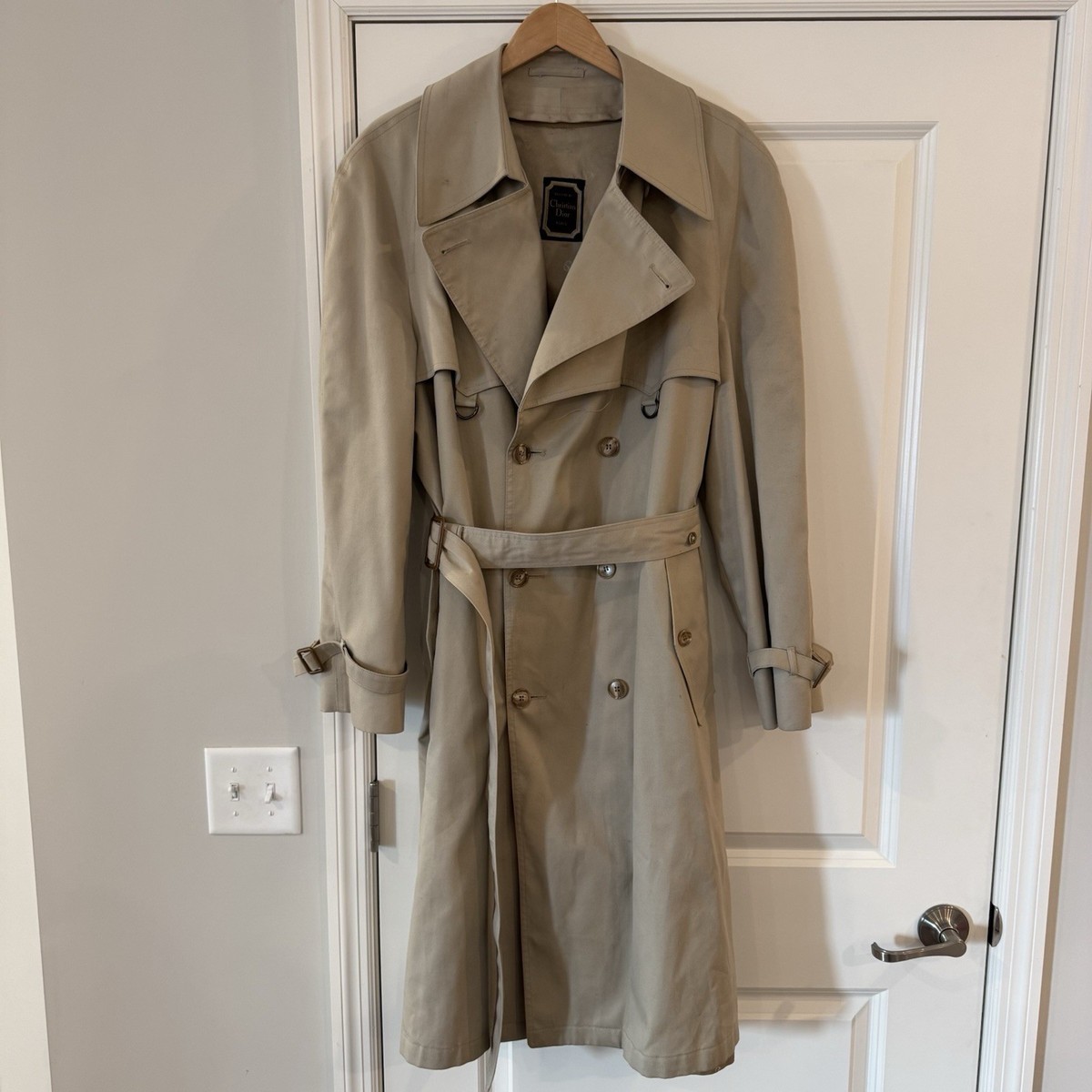 Vintage Christian Dior Beige Tan Double Breasted Men's Trench Coat