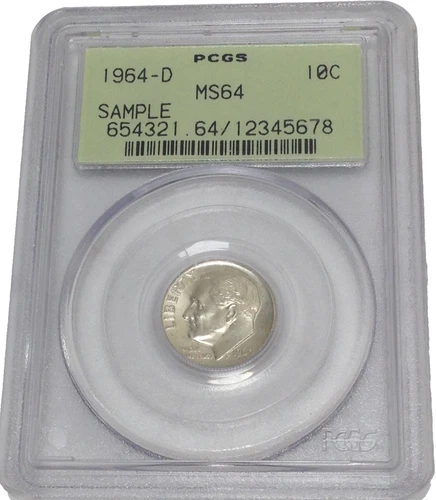 PCGS Sample Slab 1964-D Roosevelt Dime 10C MS64 OGH Old Green Holder