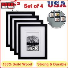 Set of 4 8x10 Solid Wood Picture Frames with Plexiglass for Wall  Table Display