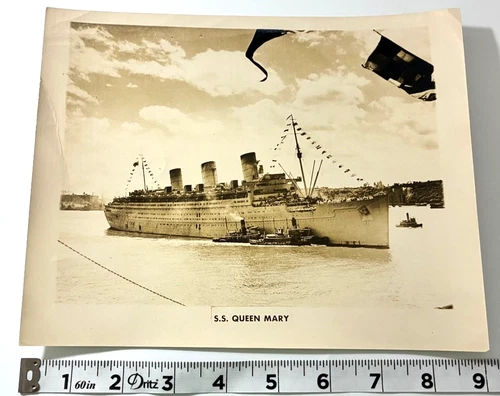 Vintage  - 1930s RMS Queen Mary - Press Photo 7x9 - Press Association Stamped