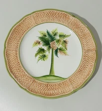 Vietri Dinner Plate #6 Oasi Oasis Palm Tree Scale Bamboo Green 153763 Italy Leaf