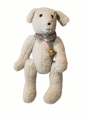 Vintage Handmade Gray Bear Sherpa Jointed Bell Plush Stuffed Toy 17''
