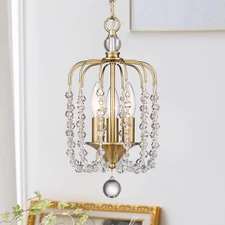 Small Gold Crystal Chandelier, 3-Light Modern Mini Crystal Pendant Light with...