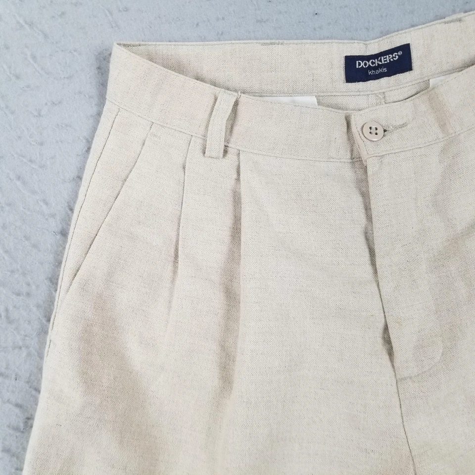 Pantalones Cortos Dockers Para Hombre 36 Plisados Mezcla de Lino Calce Clásico Informal Bolsillos Verano Foto 2 de 4