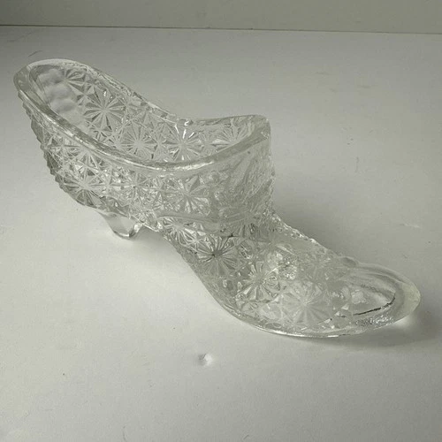 Vintage Fenton Clear Glass Daisy & Button Bows Glass Shoe Boot