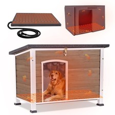 Outdoor  Indoor Wooden Dog House with Raised Feet, Unique All-Around Iron Frame