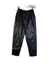 Vintage 80s Streetwear Punk Pants Womens 6 Black Leather Pleated High Rise