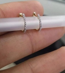 Authentic 0.20Ct Round Lab Created Diamond Hoops Huggies Earrings 14K Yellow Gold Plated