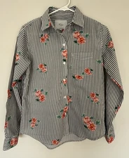 Rails Women's Taylor Florence Stripe Shirt with flowers XXS grey white  cotton