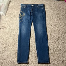 Roberto Cavalli Snake Graphic Blue Denim Skinny Jeans 46 US 10 Stretch Y2K Artsy
