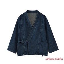 Unisex Adult Casual Denim Kimono Cardigan Jacket Loose Haori Outwear Coat Summer
