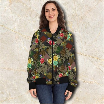Seamless Flower Pattern Women's Bomber Jacket All Over Print Casual Coat