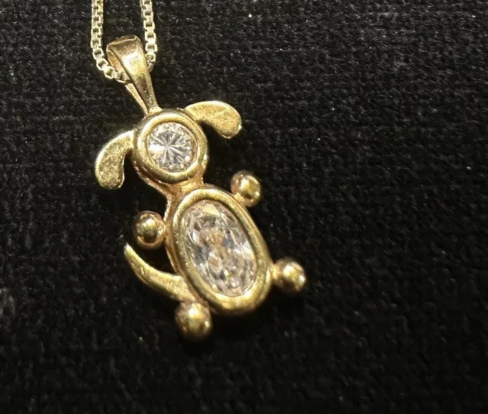 Ross Simons Sterling Silver 925 Vermeil Crystal Dog Pendant Necklace 18”
