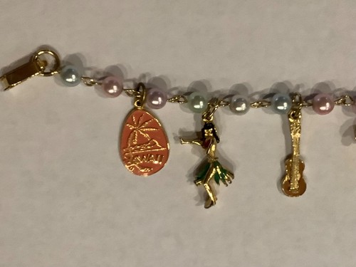 Vintage Charm Bracelet Aloha Hawaii Souvenir Faux Pearl - Picture 3 of 4