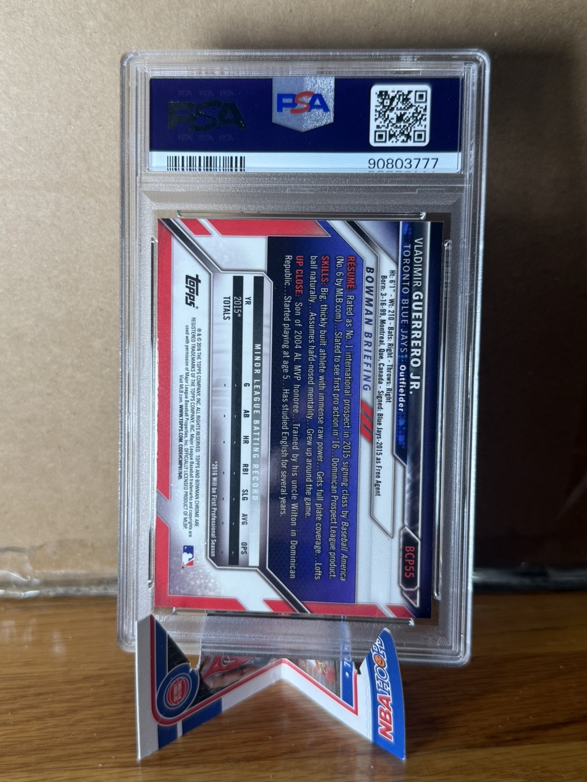 2016 Topps Bowman Prospects Chrome 1st Bowman Vladimir Guerrero Jr PSA 10 view 2