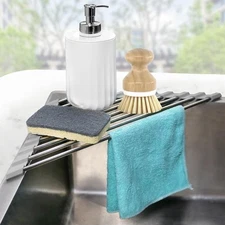 Corner Sink Caddy Triangle Dish Drying Rack for Sink Corner, Sponge Holder Roll 