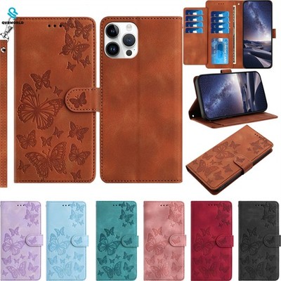 Für iPhone 17 16 15 14 13 12 16E Schmetterling geprägt Wallet Case Handy Hülle