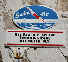 VINTAGE PLAYLAND SIGN OLD AMUSEMENT PARK RYE BEACH NY SWIMMING POOL TAG TOPPER