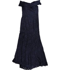XSCAPE Womens Floral Lace Gown Dress, Blue, 12