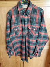 Vintage Dee Cee Brand western snap red and green plaid shirt size M from 1970's