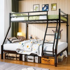 Twin Over Full Size Bunk Bed Frame with Metal Slat for Bedrooms and Guest Rooms