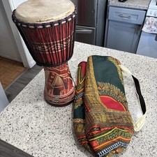Djembe Drum Full Size African Handmade Carved 20" Tall 10 dimeter bag.