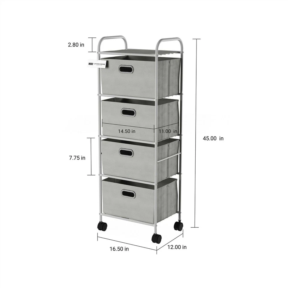 4-Drawer Fabric Dresser Slim Clothes Storage Organizer Rolling Cart for Closet - Image 3 of 4
