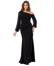 Betsy & Adam Black Off the Shoulder Long Sleeve Gown Dress Size 14 $259