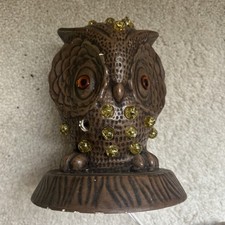 Vintage Ceramic Decor Brown Owl Bedside Night Light Up Eyes Lamp Color Pegs