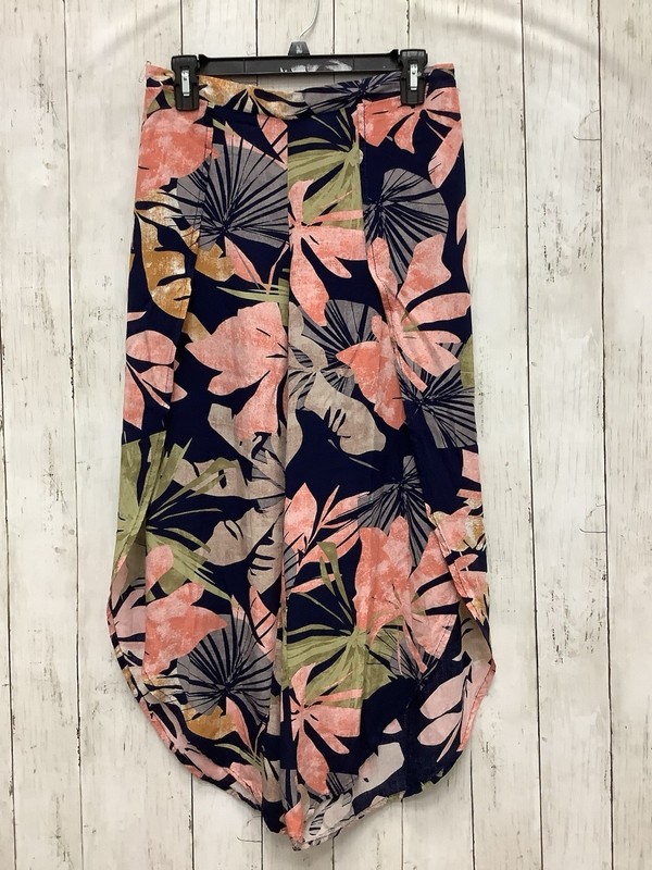Raya Sun Asymmetrical Side Slit Wide Leg Tropical Palm Leaf Print Pants Medium