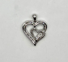 10k White Gold Heart Pendant with Natural Diamonds