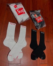 Supreme x Hanes Crew Socks 4 Pack White / Black Size 6-12 Authentic New