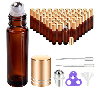 60 botellas roll-on de vidrio ámbar 10 ml con bola acero, recargables, Nuevo