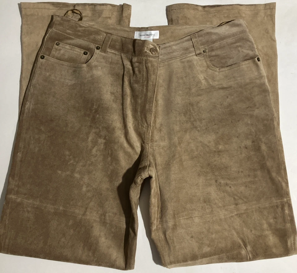 Isaac Mizrahi Mujer 16 (35x32) Marrón Cuero Genuino Pierna Recta Gamuza De Colección Y2K Foto 4 de 4