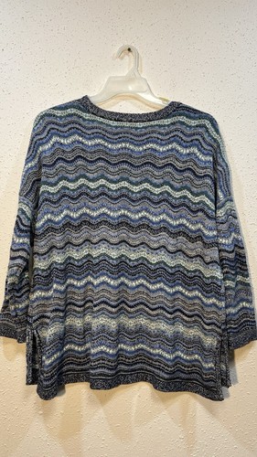 J Jill Sweater XLP Multicolored Wave Stripes Cotton Blend Pullover Round Neck - Picture 8 of 13