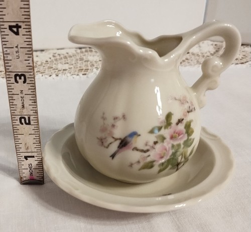Vintage Small Ceramic Pitcher and Bowl Floral/Birds East Wind by Takahashi - Picture 4 of 5