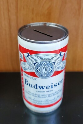 Vintage BUDWEISER 12 oz Steel Crimped Beer Can Bank | eBay