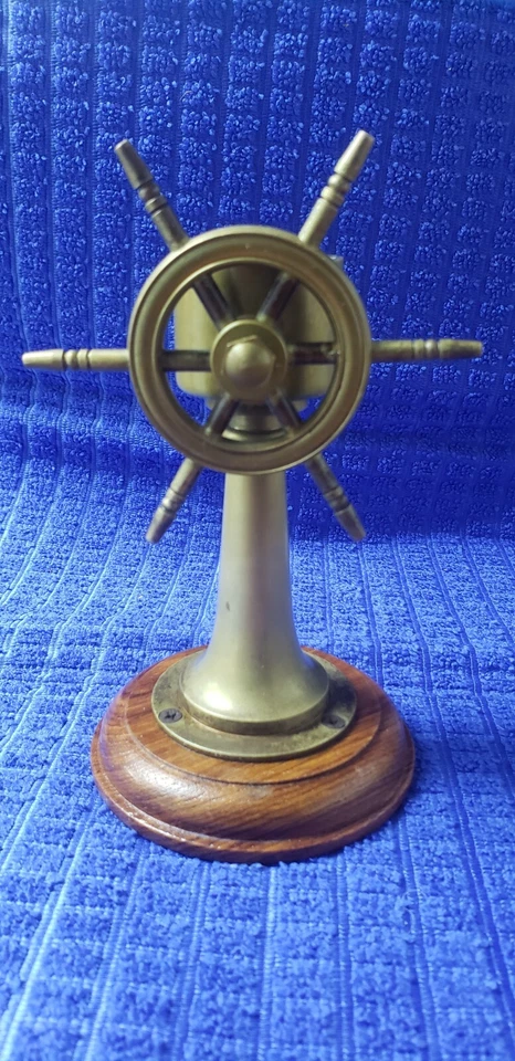 PIEZA DE ESCRITORIO VINTAGE ALEMANIA PINÁCULO NAVAL Y RUEDA DE BARCO Foto 4 de 4