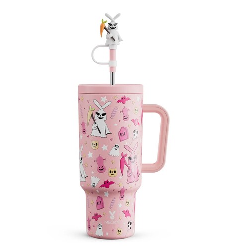 Meoky 40oz Bicchiere Manico con Carino Tappo di Paglia Halloween Tazza in Acciaio Inox - Foto 12 di 17