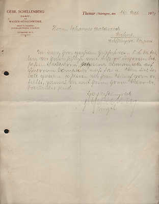 THEMAR, Brief 1914, Dampf- und Wasser-Mühlen-Werke Gebr. Schellenberg