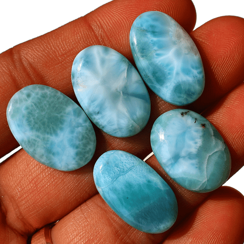 Lotto 5 pezzi pietre preziose cabochon ovali naturali dominicane Larimar alta qualità 20 mm-23 mm - Foto 7 di 13