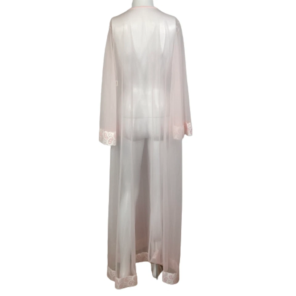 Bata de colección Miss Elaine para mujer talla M rosa malla transparente abierta kimono largo borde corazón Foto 4 de 4
