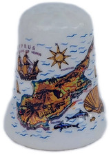New sovenir thimble ceramics Cyprus Nicosia Larnaca Limassol  Map of Cyprus