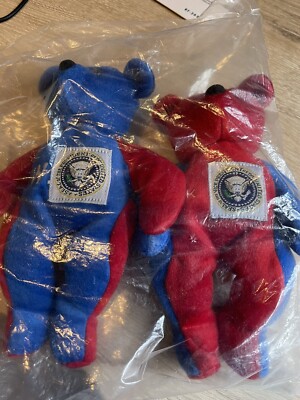Beverly Hills Plush  00 President Bush VP Cheney Red Blue Beanie Bear Sealed Set