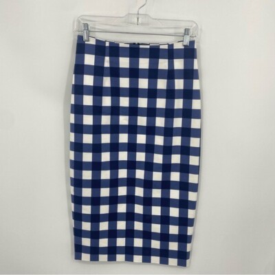 Boden Richmond navy blue white Gingham check pencil Skirt Sz 4 Long 4L