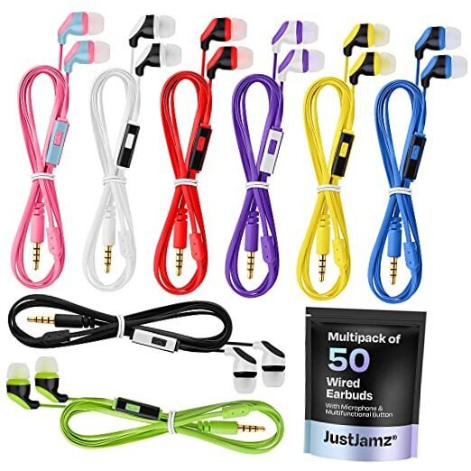 50× Multipack Wired Earbuds with Microphone | for Schools, Consumer Audience