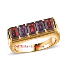 Natural Garnet  Smoky Qurtz stones Gold Plated 925 Sterling Silver Ring 911