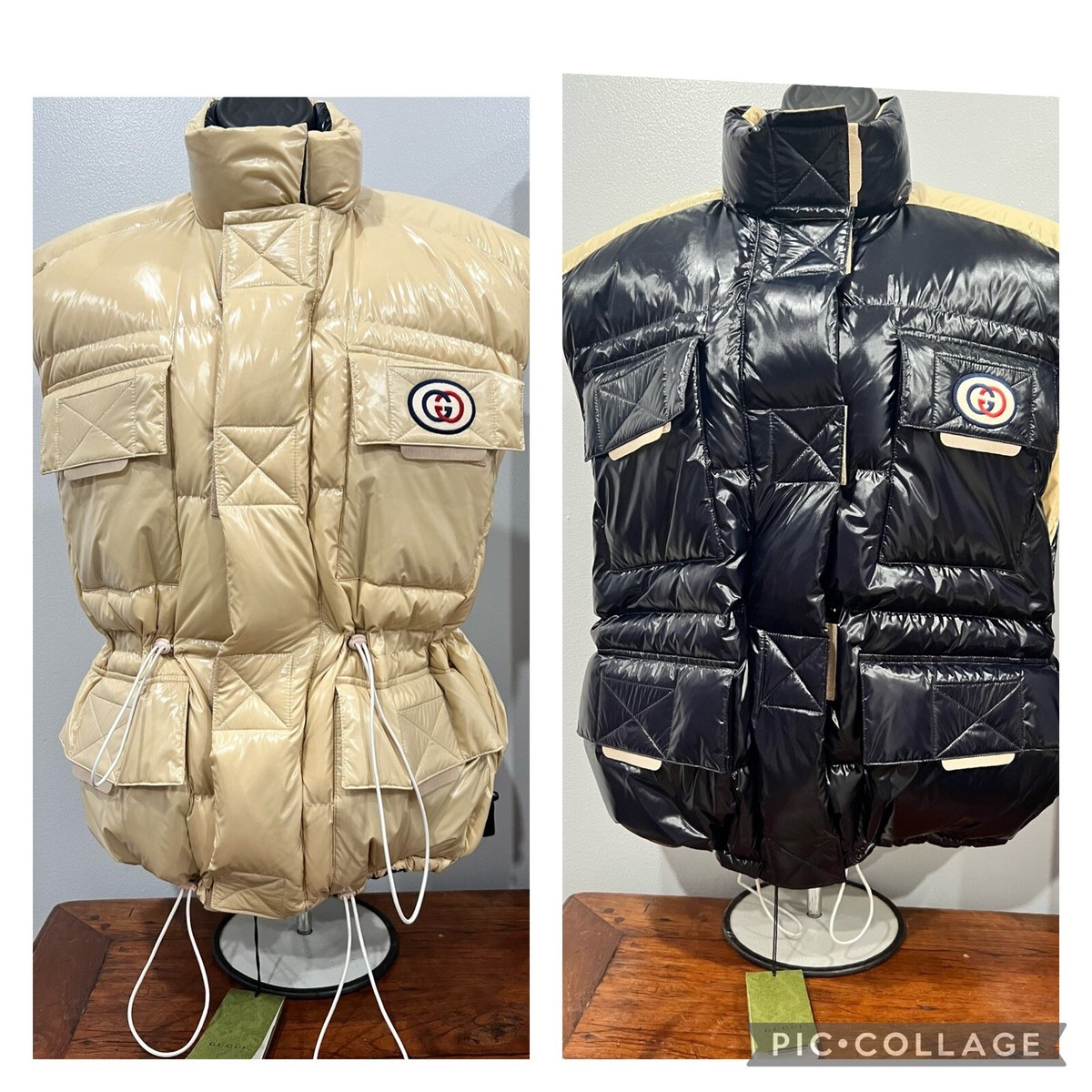 Authentic $2090 Gucci Sz 42 Nylon Puffer Reversible Down Vest Navy 
